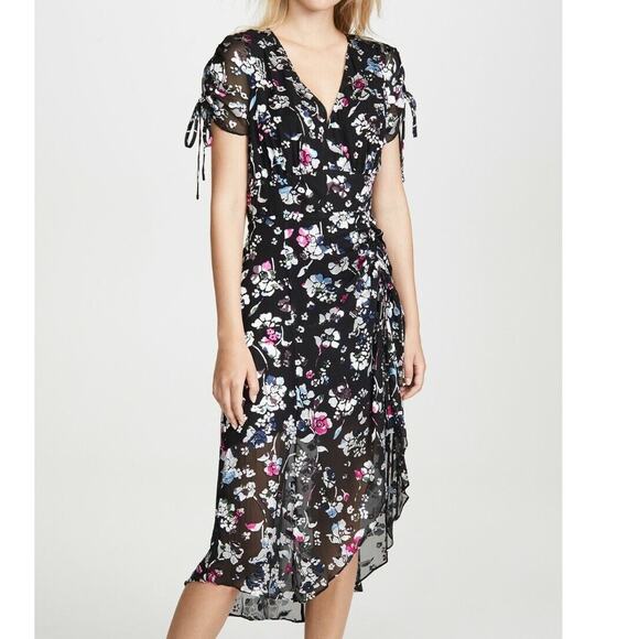 Parker Lizzy Black Velvet Floral Midi Dress – Size 4 - Picture 1 of 10